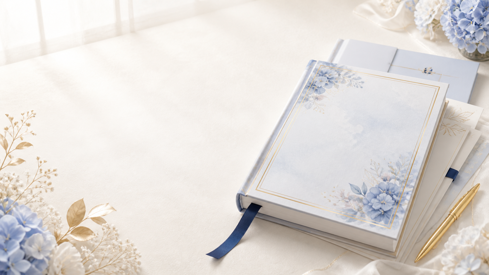 淡いブルーの花と金色の縁取りをあしらった鑑定書